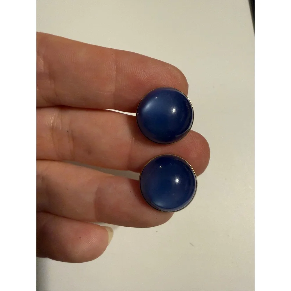 Vintage Gold Tone Cobalt Blue Cabochon Cufflinks Round Formal Wedding Mens